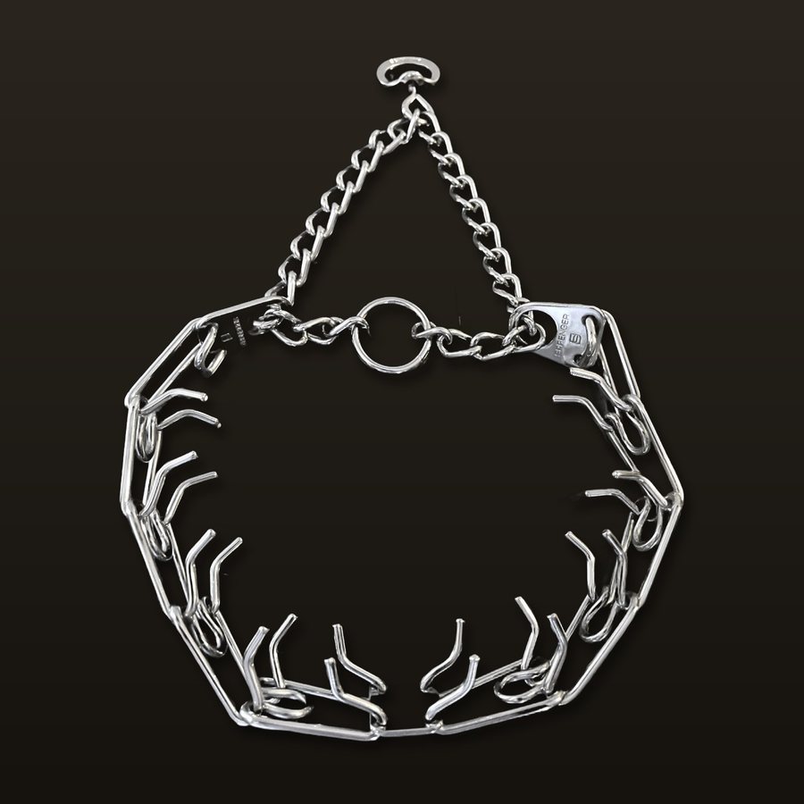 Herm Sprenger chrome prong collar laid flat