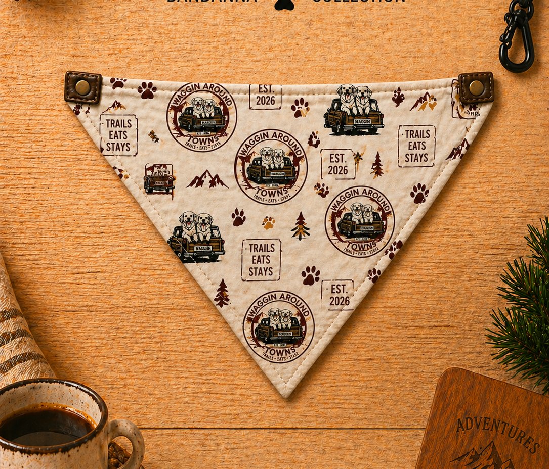 Heritage bandanna — cream with repeating WAT brand stamps