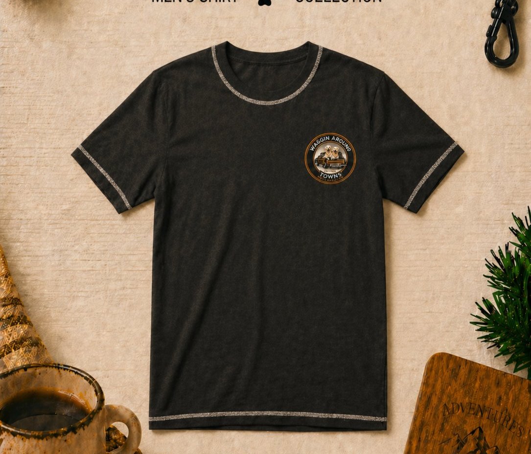 Heritage men's shirt — faded mineral-wash black with cream contrast stitching