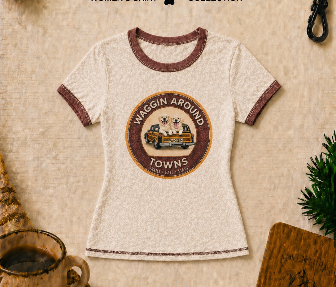 Cardinal women's shirt — cream body with burgundy ringer and full brand badge
