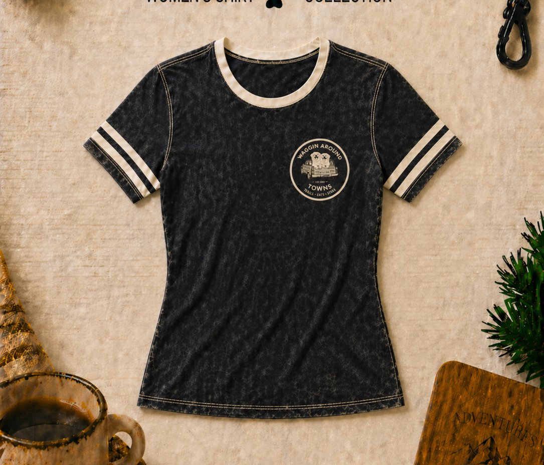 Heritage women's shirt — faded charcoal varsity with cream stripes on sleeves