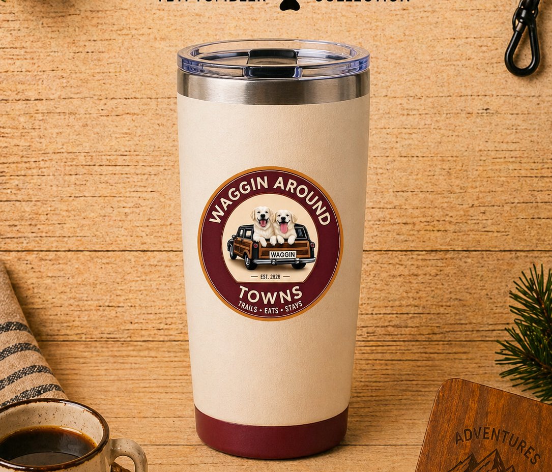 Cardinal Yeti tumbler — cream body with burgundy base and WAT badge